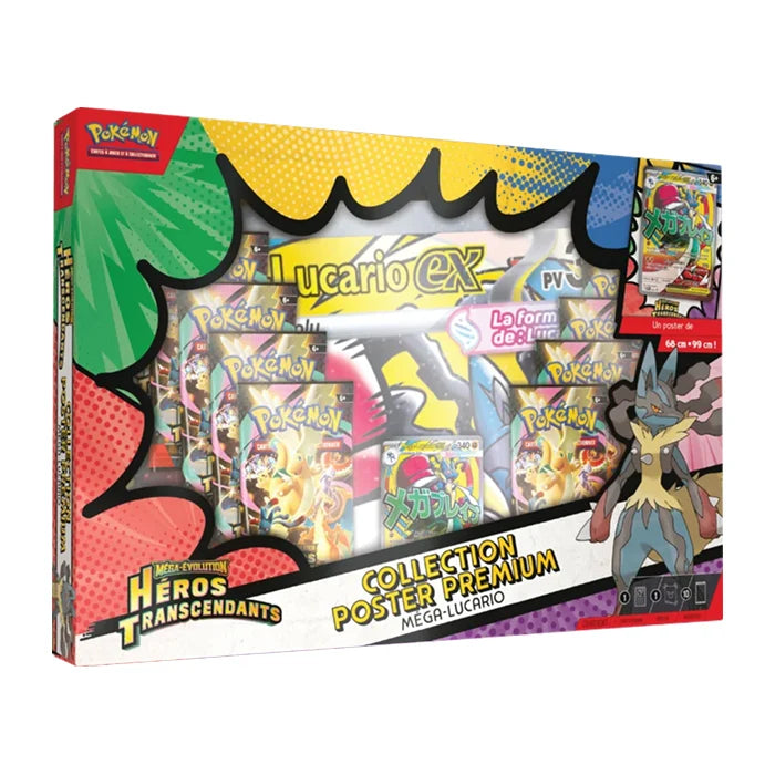 Le Pokémon – Coffret Collection Poster Premium – Méga-Lucario – Héros Transcendants – ME2.5 – en français est un coffret incontournable pour tous les fans du Pokémon Trading Card Game.

Ce coffret met à l’honneur Méga-Lucario, l’un des Pokémon les plus populaires de la licence, avec une carte promo brillante exclusive ainsi qu’un poster géant double face idéal pour décorer ta collection.

Grâce aux 10 boosters de l’extension Méga Évolution – Héros Transcendants (ME2.5), tu pourras enrichir ta collection et 