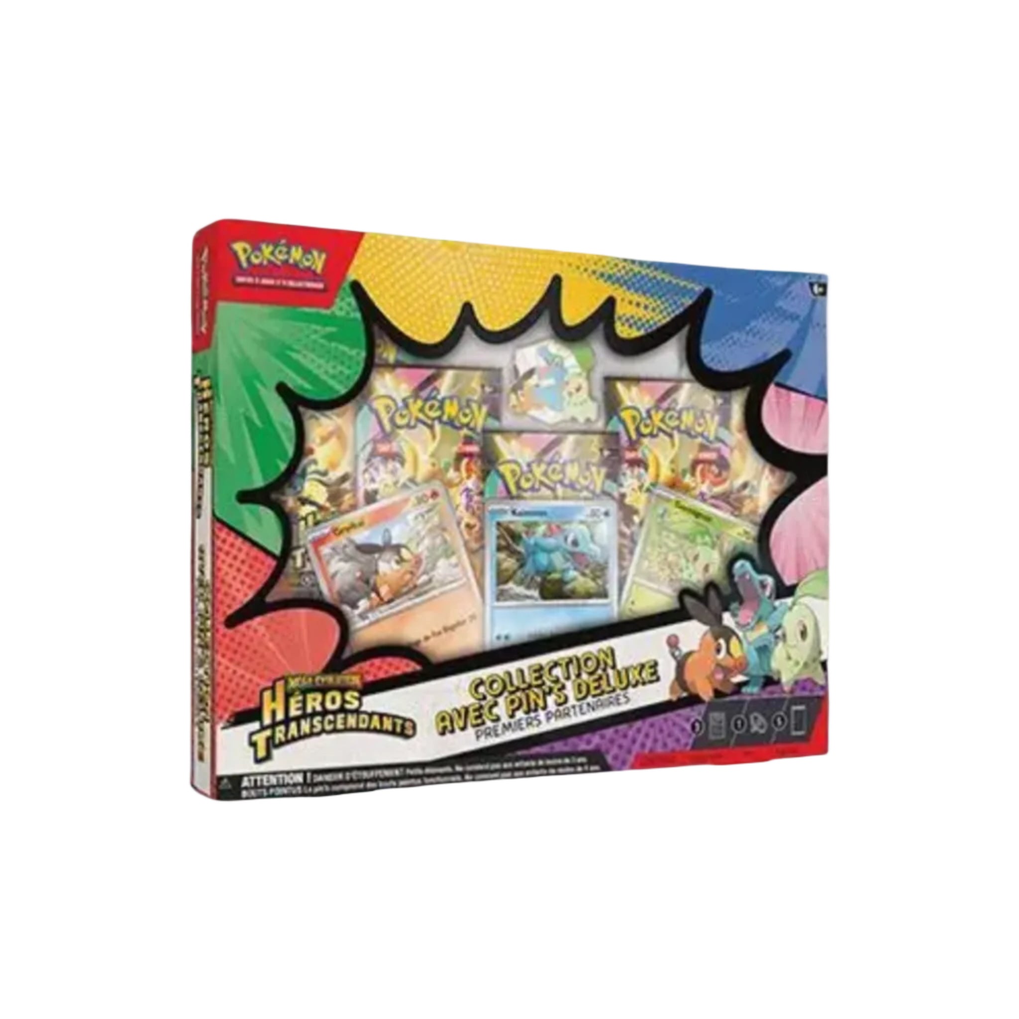 Le Pokémon – Coffret Deluxe Pin Collection – Héros Transcendants – ME2.5 – en français est un coffret premium conçu pour les collectionneurs et les joueurs du Pokémon Trading Card Game.

Ce coffret Deluxe propose un contenu riche avec plusieurs boosters de l’extension Méga Évolution – Héros Transcendants (ME2.5) ainsi que des cartes promos exclusives et un pin collector représentant les starters emblématiques Kaiminus, Germignon et Gruikui.

Grâce à son contenu varié, ce coffret est parfait pour ouvrir plus