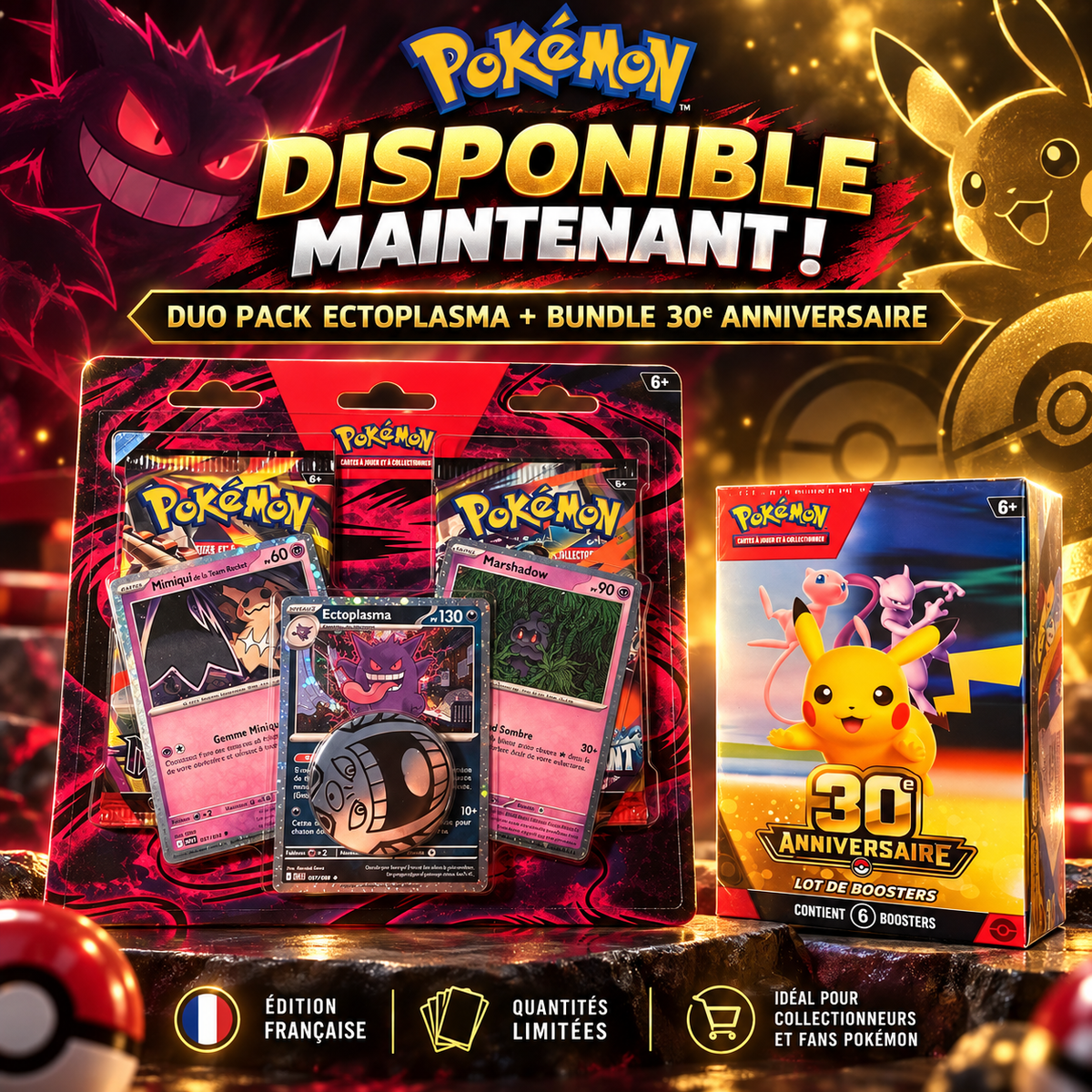 Pokémon – Duo Pack Ectoplasma + Bundle 30ᵉ Anniversaire – 8 Boosters FR